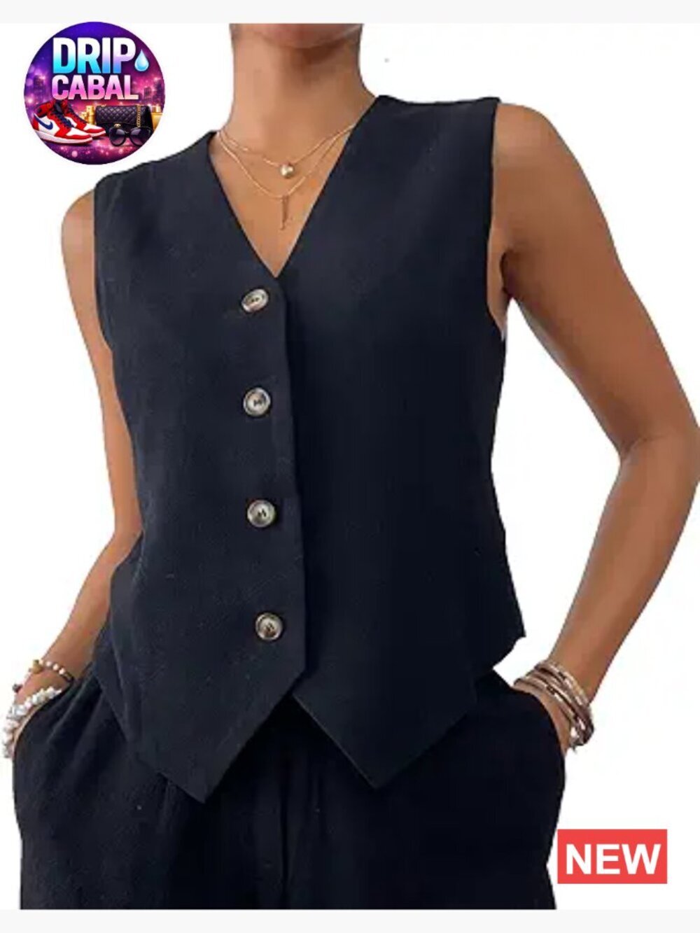 Women's Cotton Linen Vest Sleeveless V Neck Button Down Tank Top Waistcoat